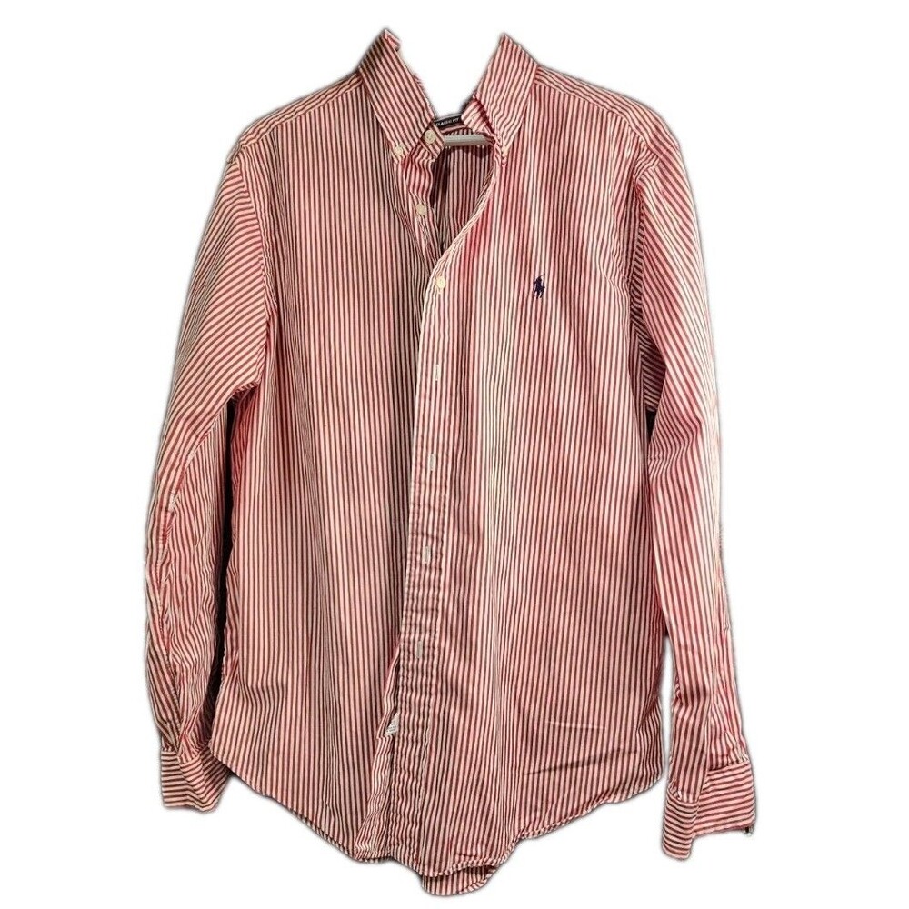 Polo Ralph Lauren Coastal Prep Red White Stripe Shirt Classic Fit L